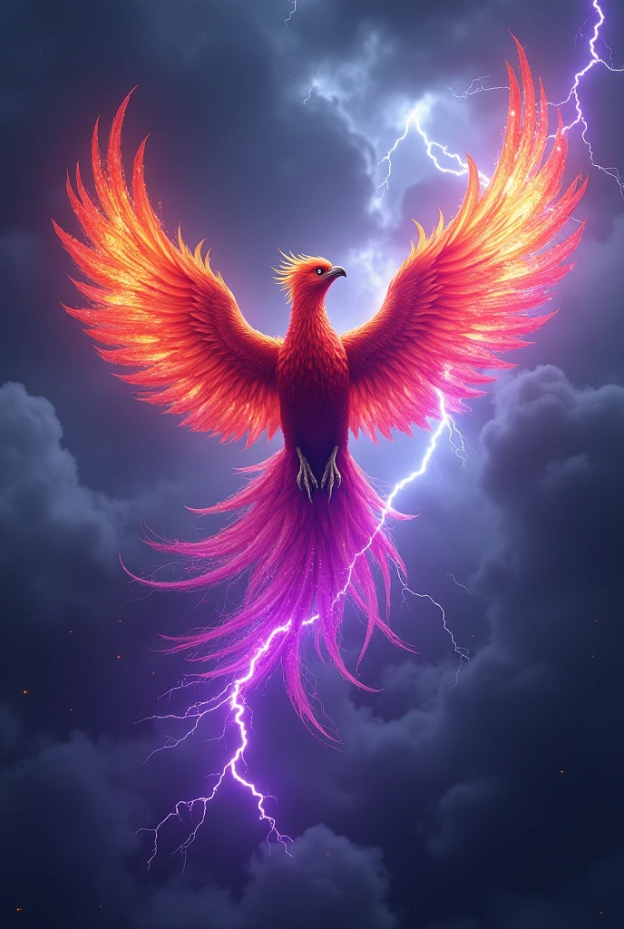 Phoenix with purple flame in thunder