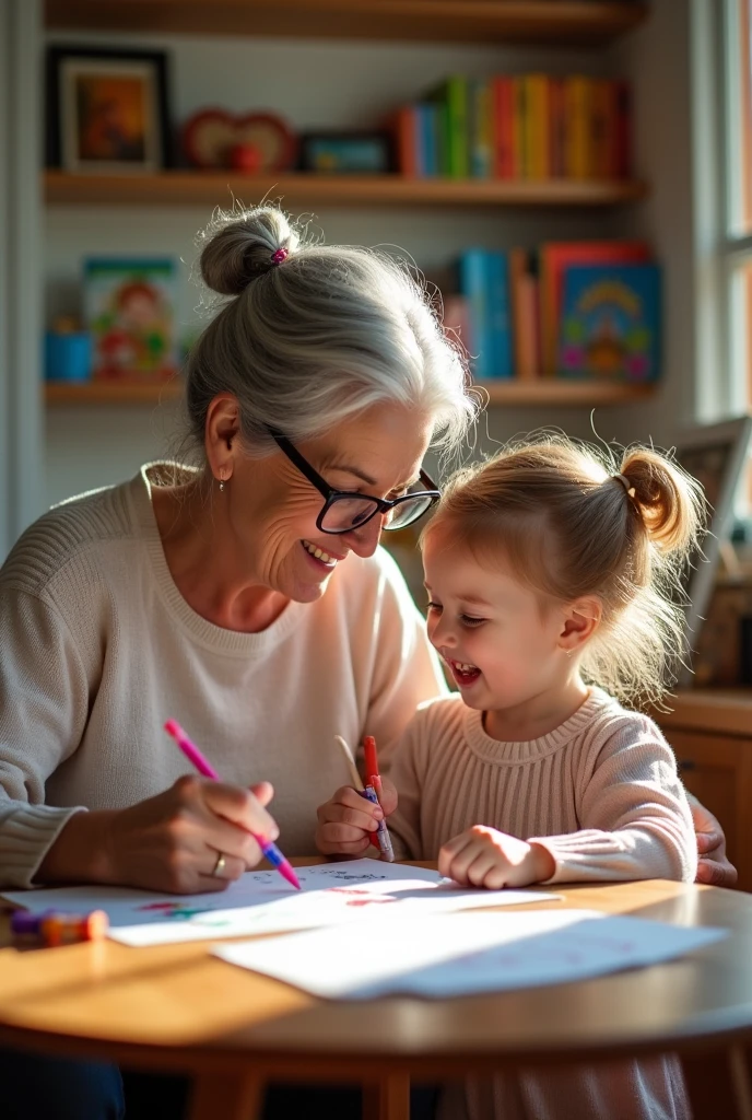 Grandma and granddaughter drawing