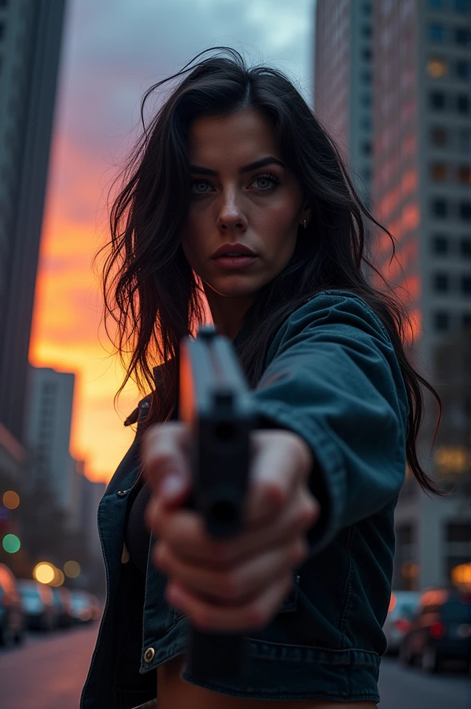 A woman holding a gun