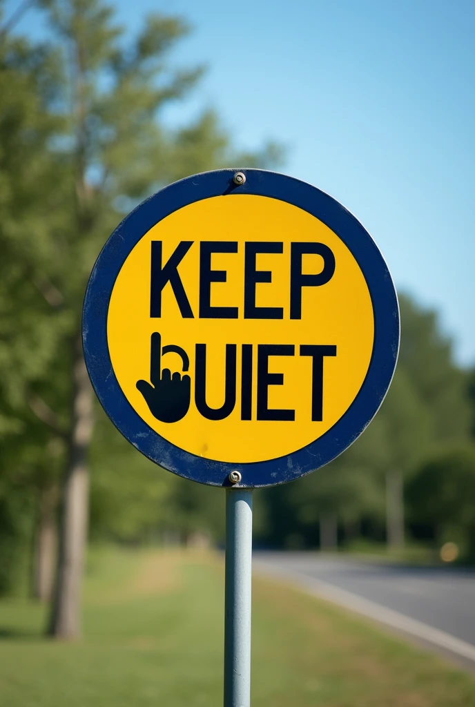 Road sign "Keep quiet" front view composition with text