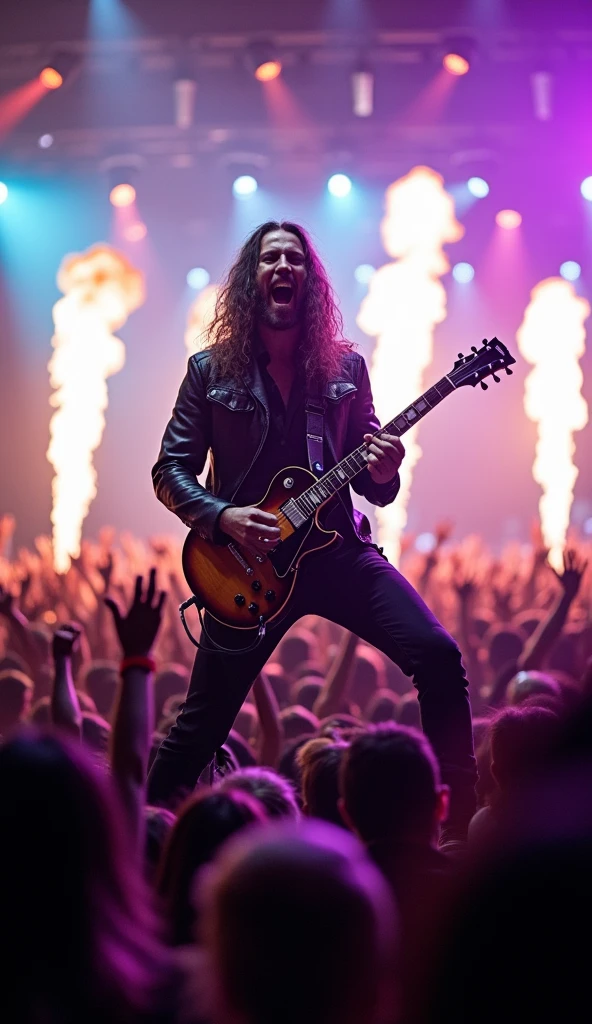 Man playing electric guitar at a rock concert