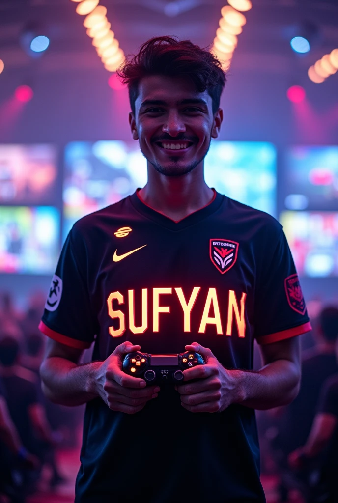 A game player name Sufyan written on its shirt 