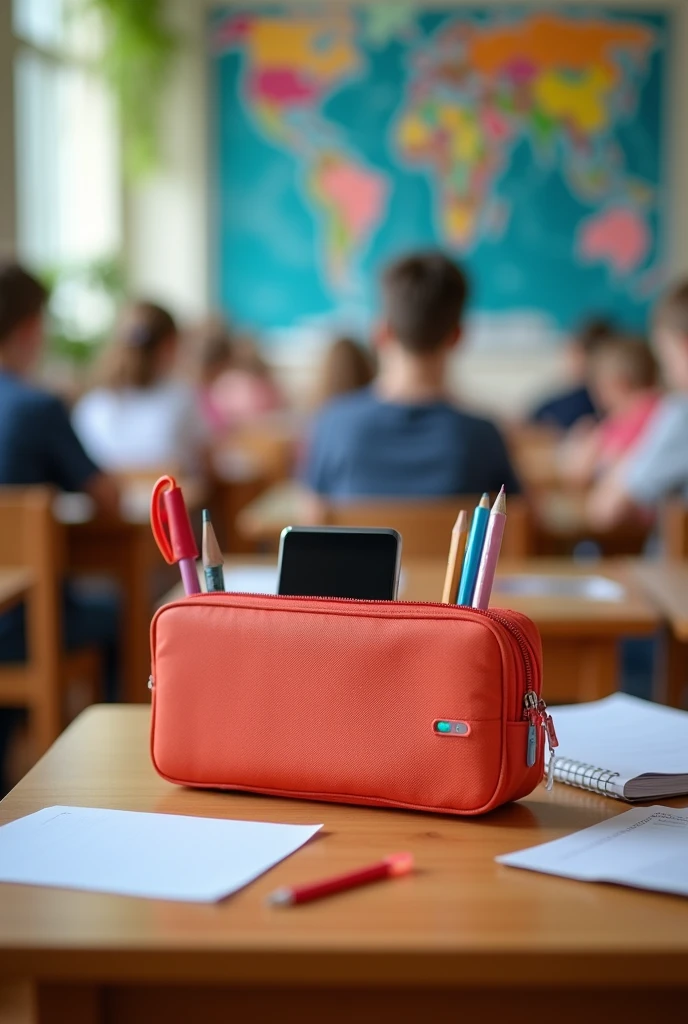 School pencil case that charges your cell phone's battery