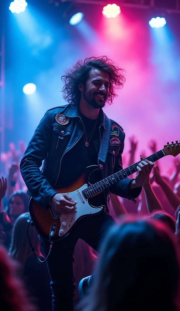 Man playing electric guitar at a concert