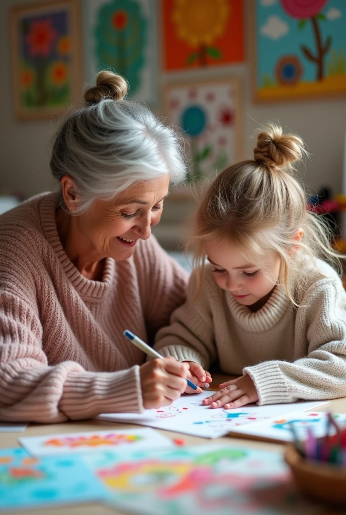 Grandma and grandchildren drawing