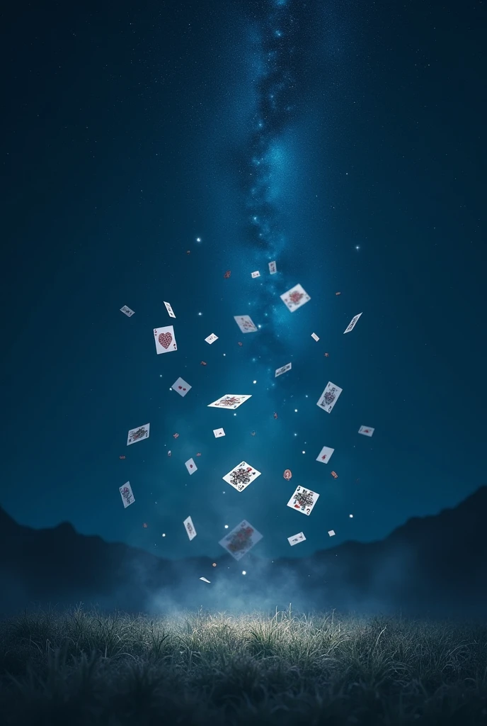 Night，Starry Sky，Starry sky，Several playing cards flying in the air