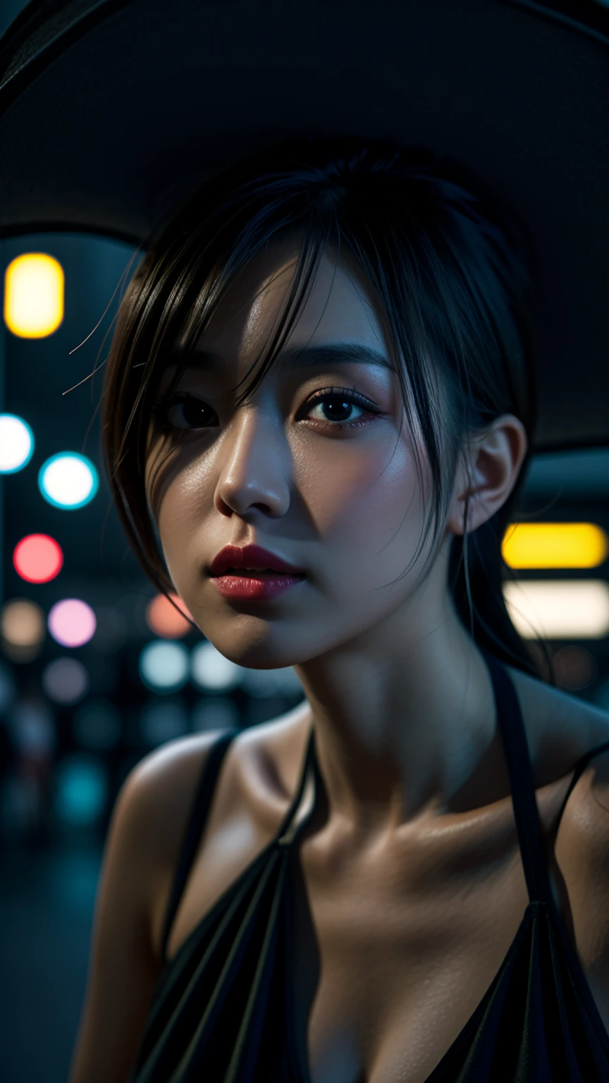 1girl, Tokyo street,night, cityscape,city lights, upper body,close-up, 8k, RAW photo, best quality, masterpiece,realistic, photo-realistic,