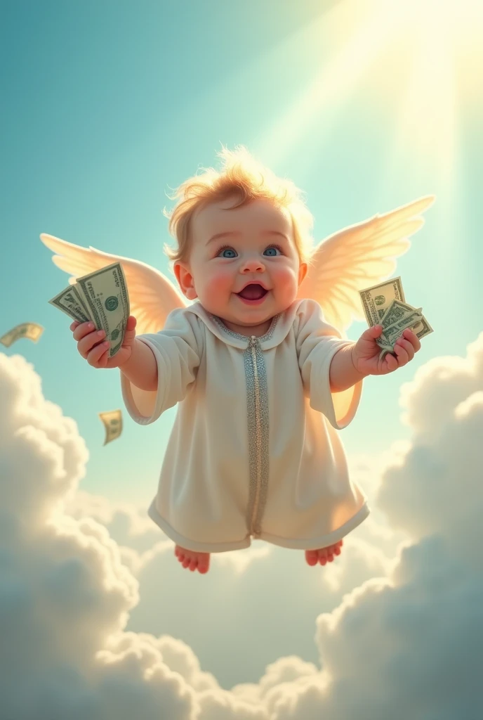 baby angel giving money or gold coins