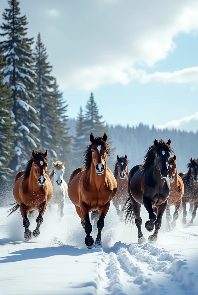 Wild horses in winter
