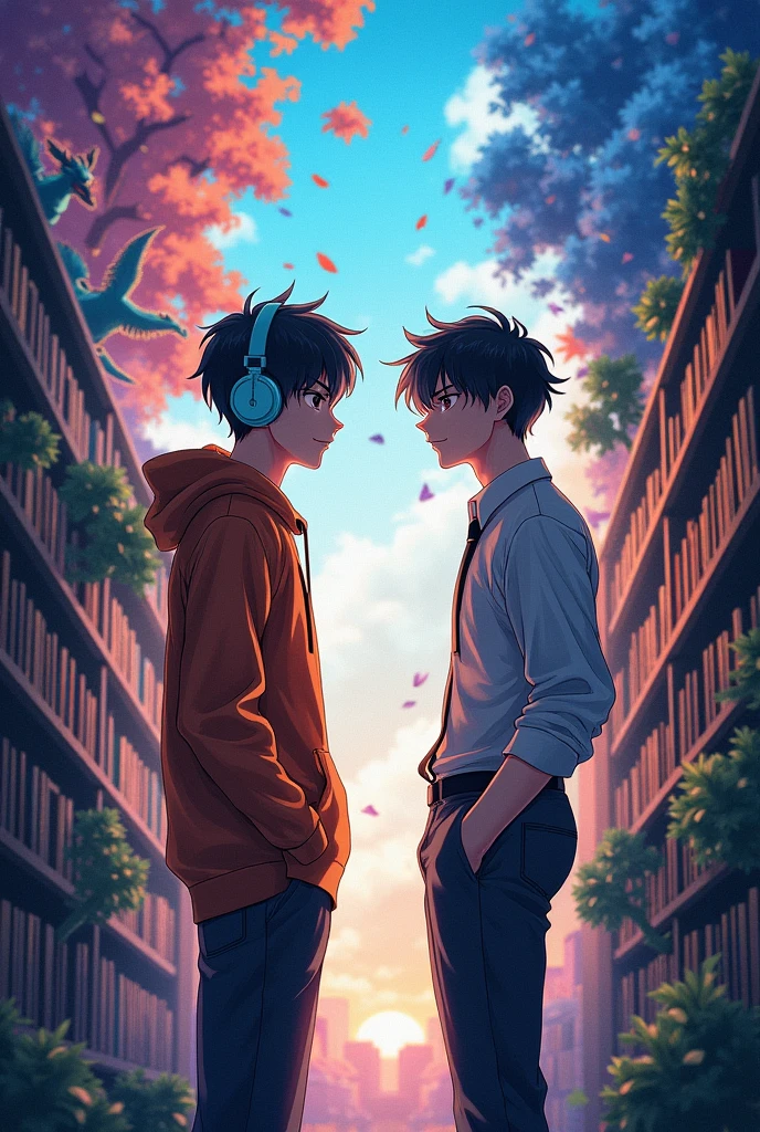 2 anime male couple that have separate world, one who loves to play online games and the other who excels in academics