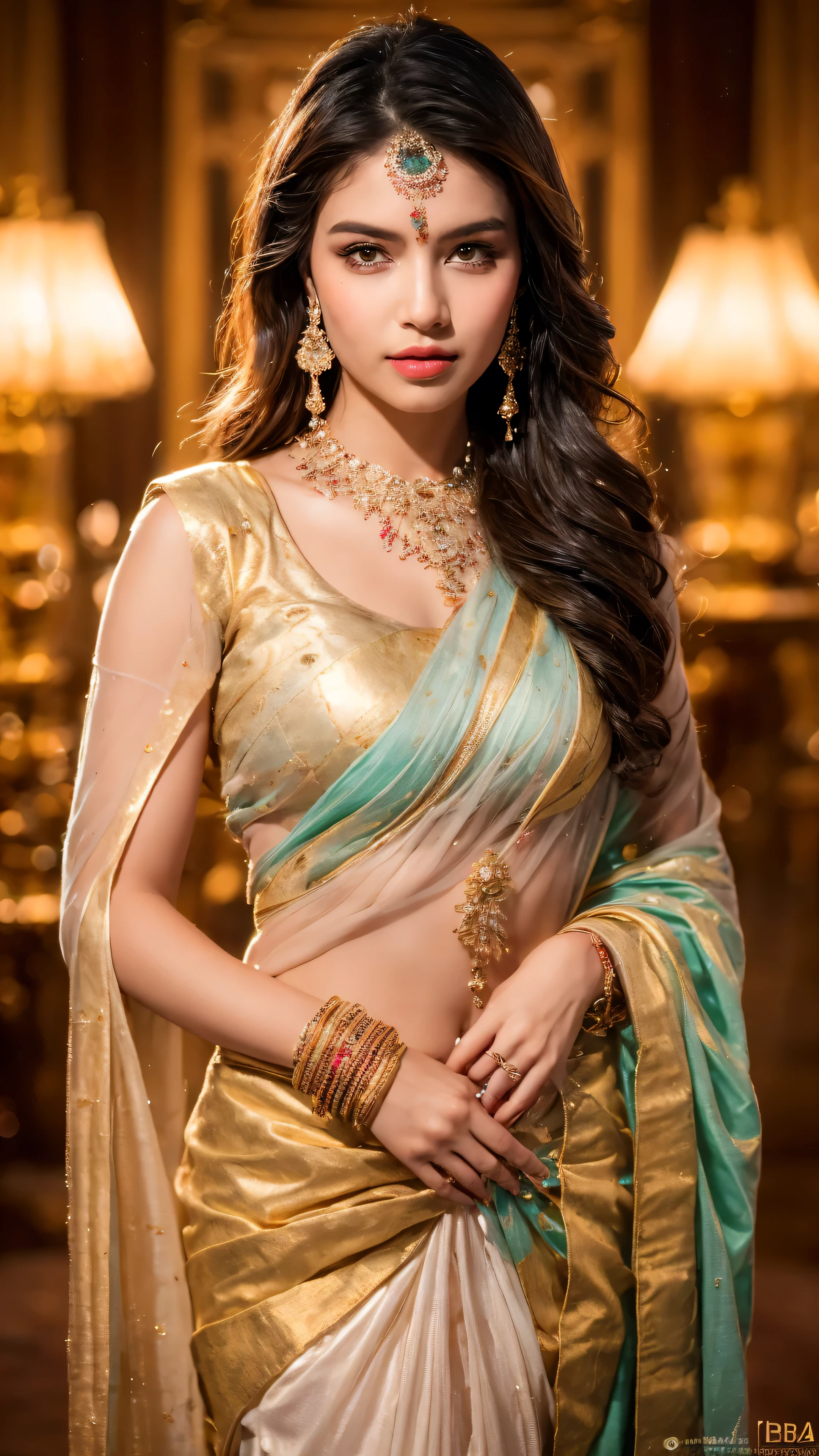((Best quality, 8k, Masterpiece :1.3)), Sharp focus :1.2, Generate a realistic image of a beautiful sexy Indian woman dressed in a white Kasava saree, adorned with traditional ornaments, standing in a well-lit room with cinematic lighting. ((Front view, random elegant pose)), and there is a sense of grace and elegance in her posture. The background should complement the scene, enhancing the overall aesthetic appeal of the image. Photography by Brandon Woelfel, Full shot: Canon EF 16-35mm f/2.8L III USM lens on a Canon EOS 5D Mark IV camera, ultra realistic, 32k, HD