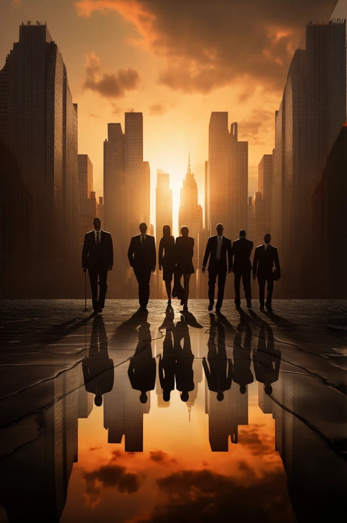 People walk in a city with a fall in the background,,Change the position of people in the picture, by Micha Klein, author:Jonas Droz, walk to work, author:Christian Krykovic, skyscrapper, author:Kurt Rosch, by Kuno Wieber, view over city, by Matt Stewart, author:Matthias Koroth, author:John Ragatta, author:Derek Zabroki, commerce