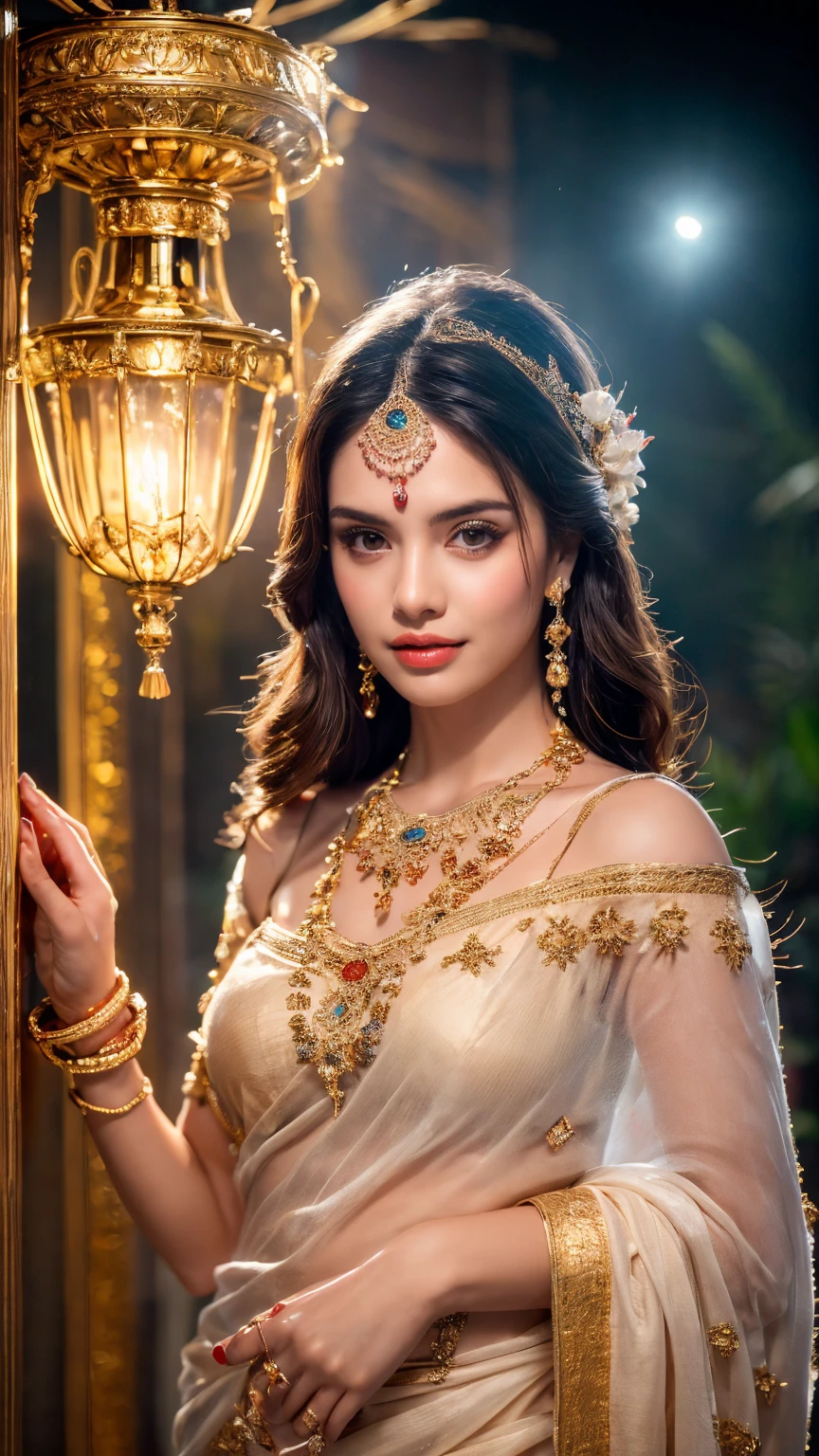 ((Best quality, 8k, Masterpiece :1.3)), Sharp focus :1.2, Generate a realistic image of a beautiful sexy Indian woman dressed in a white Kasava saree, adorned with traditional ornaments, standing in a well-lit room with cinematic lighting. ((Front view, random elegant pose)), and there is a sense of grace and elegance in her posture. The background should complement the scene, enhancing the overall aesthetic appeal of the image. Photography by Brandon Woelfel, Full shot: Canon EF 16-35mm f/2.8L III USM lens on a Canon EOS 5D Mark IV camera, ultra realistic, 32k, HD