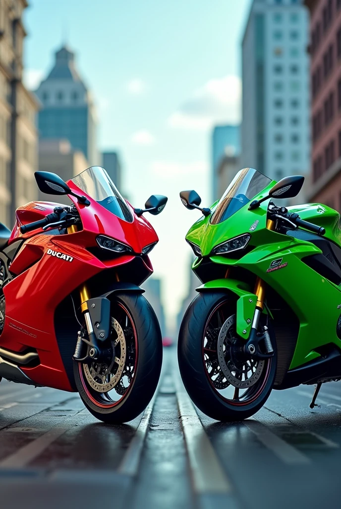  A Ducati  bike and a Kawasaki ninja bike 