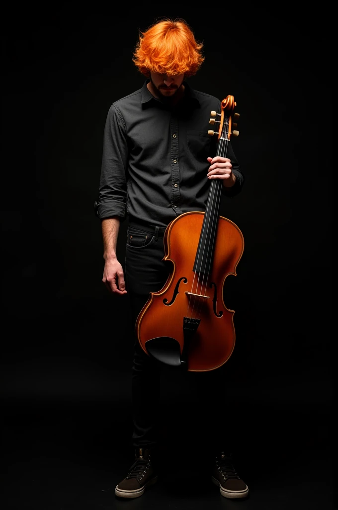 orange　hair　male　I can&#39;t see your face　base　musical instrument　Background Black