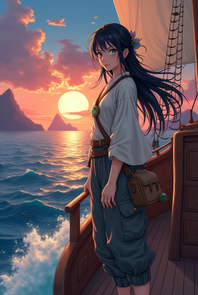 Japanese female explorer、Japanese anime style、Sailing