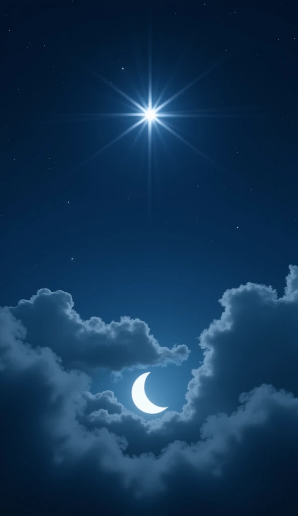 star in the sky at night, view from the ground, half moon, cloud,