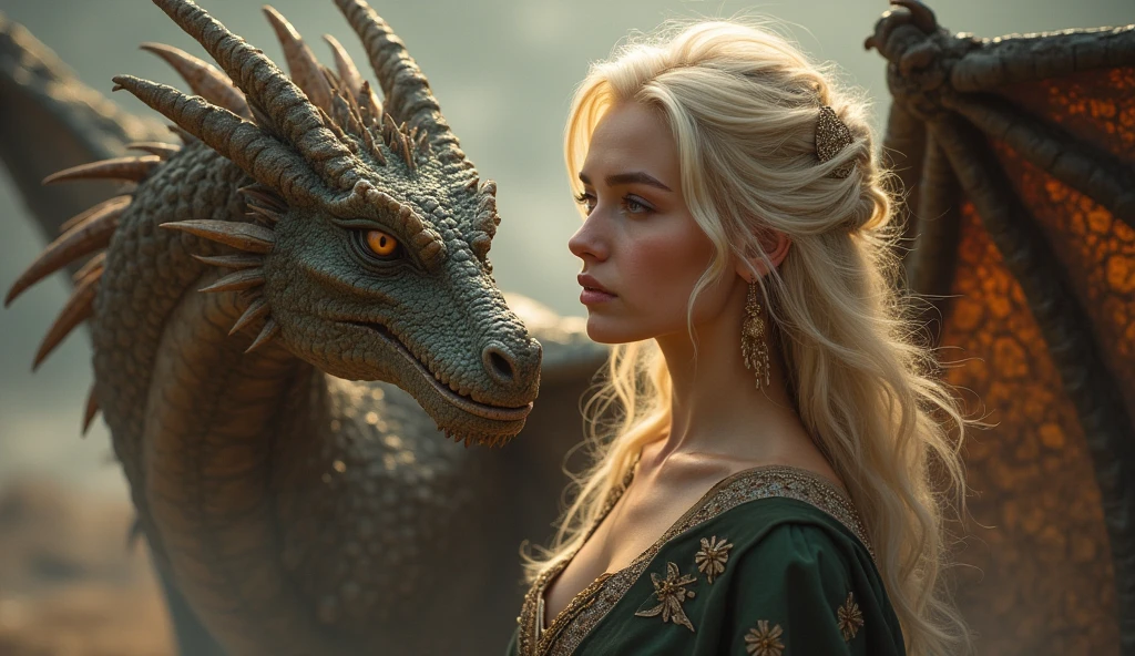 game of thrones, dragons, surreal, beautiful blonde