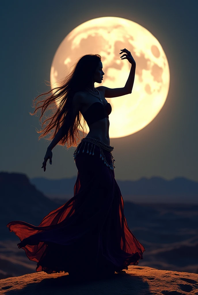 desert full moon Belly Dancer silhouette An illustration night