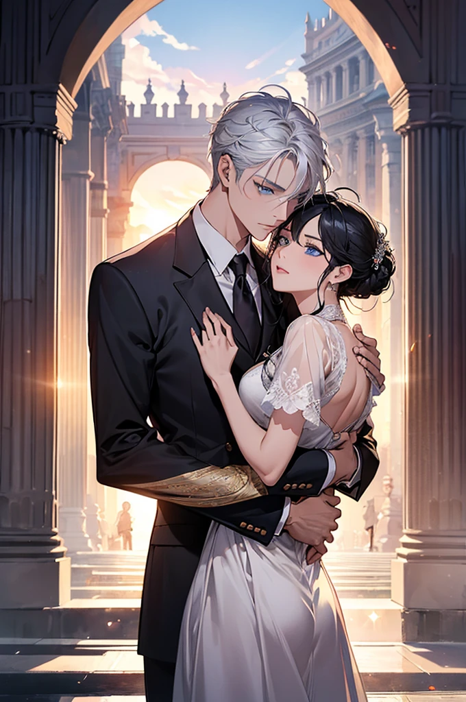 จักรพรรดิromeันคอนสแตนตินมหาราช((Black-haired man,blue eyes)). The great emperor and the beautiful woman named Serdika((White-haired woman,blue eyes)),Face details, High Definition Details, beloved by the จักรพรรดิromeันคอนสแตนตินมหาราช. Happy couple. The bond of eternal love. Mutual love. Pure Love. romantic, sunset, Only return, Realistic, fresh breeze of early summer.“romeของฉันคือเซอร์ดิกา” ด้วยความรัก.rome.งดงามและmelodic. Amazing. With admiration for Sofia, Bulgaria.epic. melodic.Amazing , View background. in the city. It's so beautiful.. high resolution. High quality. high resolution. digital art. It's so beautiful.. high resolution. High quality. high resolution. digital art.