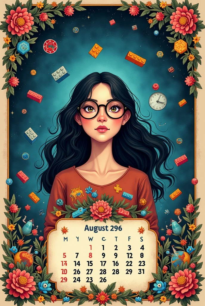 Can you create a specially designed calendar page for someone born on August 23, 1996? This person is a woman, she loves harry potter, supernatural, puzzle and lego. SHe also likes fantasy science fiction books. İt has to be similar to turkish calendar page
