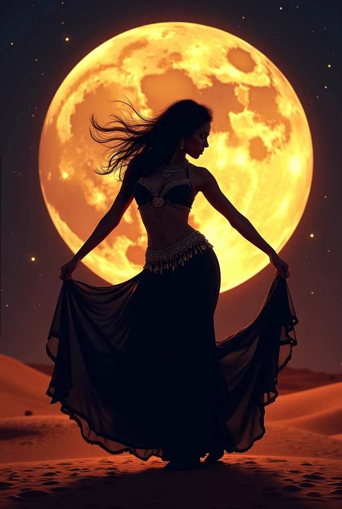desert full moon Belly Dancer silhouette An illustration night