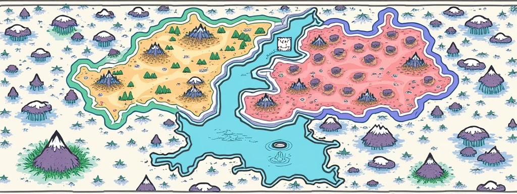 game map, Hyrule, Ancient Fantasy Regional Map, Highly detailed map,Detailed Map, Height Map,world map、Isekai Map、Map of the Kingdom、Otherworldly Adventure,K HD、meticulous、Ground View、Spread up,pixel art , There are 3 major countries of the human race, the blue line, the red border, the yellow border, and beside the yellow border is the sea, with a very deep black hole in the middle of the sea, the green line is the forest area, and the dark green is the very dense forest area, which is the place of the Elf race, and the purple area is the Demon race area, which is a desolate, polluted land, and the white border area is the high mountain area, the snowy area of the Dragon race. , (Top of view)