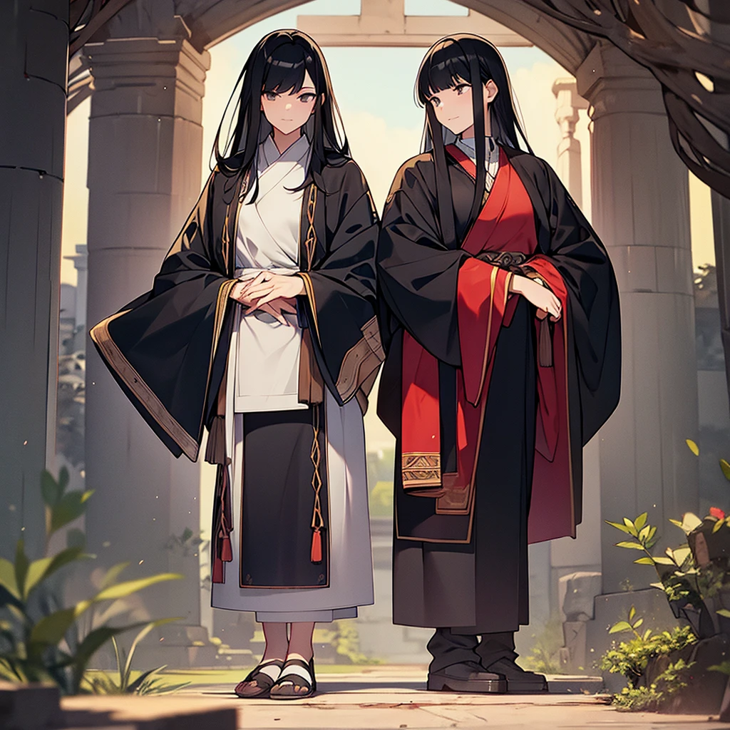 stand,black hair,Fold hands together,Wear ancient clothes,