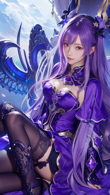 girl with long hair and purple dress sitting on a bed, best 4k konachan wallpaper, extremely detailed artgerm, nightcore, high detailed official artwork, alchemist girl, shadowverse style, 8k high quality detailed art, detailed key art, fate grand order, art wallpaper 8 k, fantasy artwork, beautiful celestial mage
