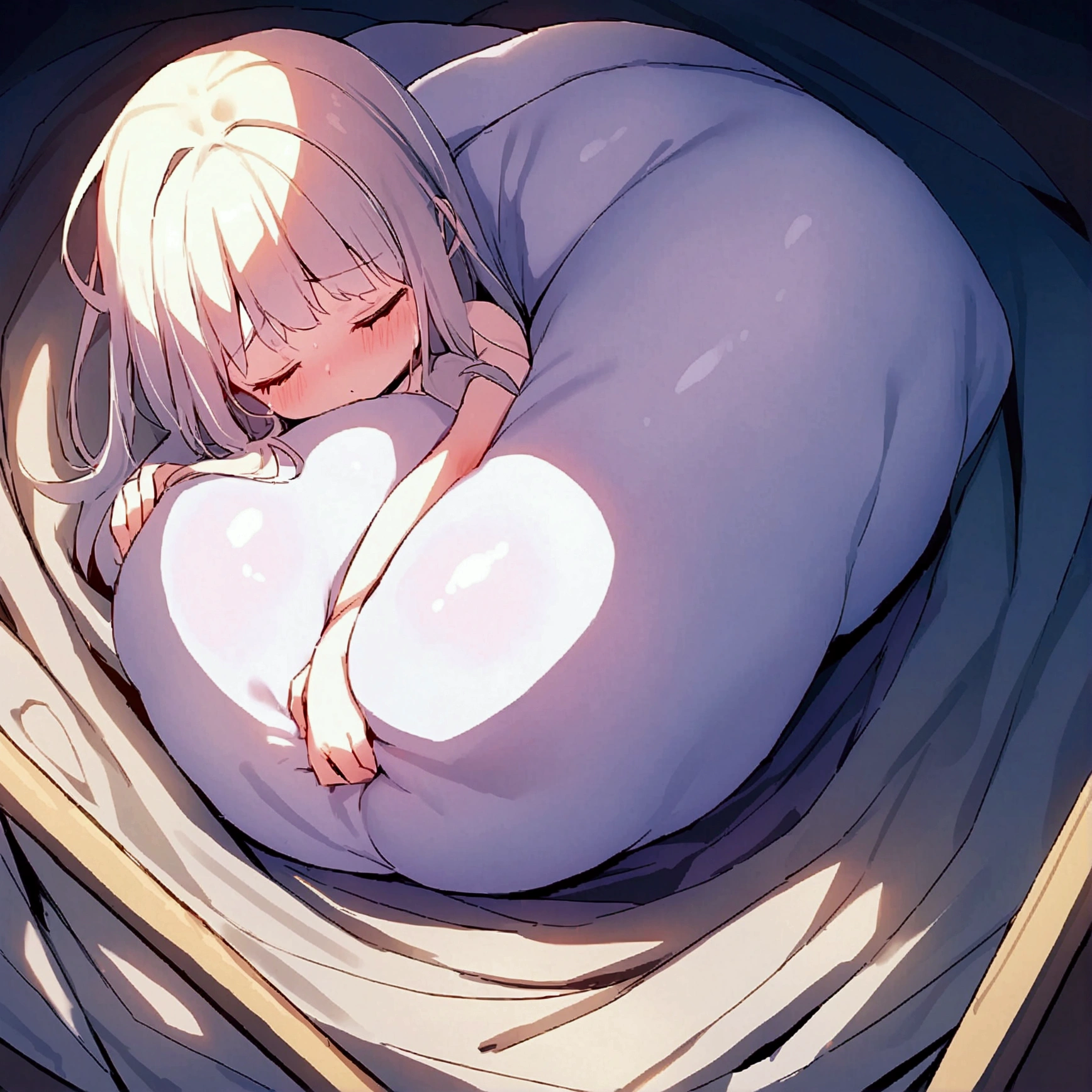 One giant blob of soft sticky slime making a girl's whole body completely stuck inside of itself, squeezing and kneading her whole body, the girl feels comfortable and warm but exhausted by it