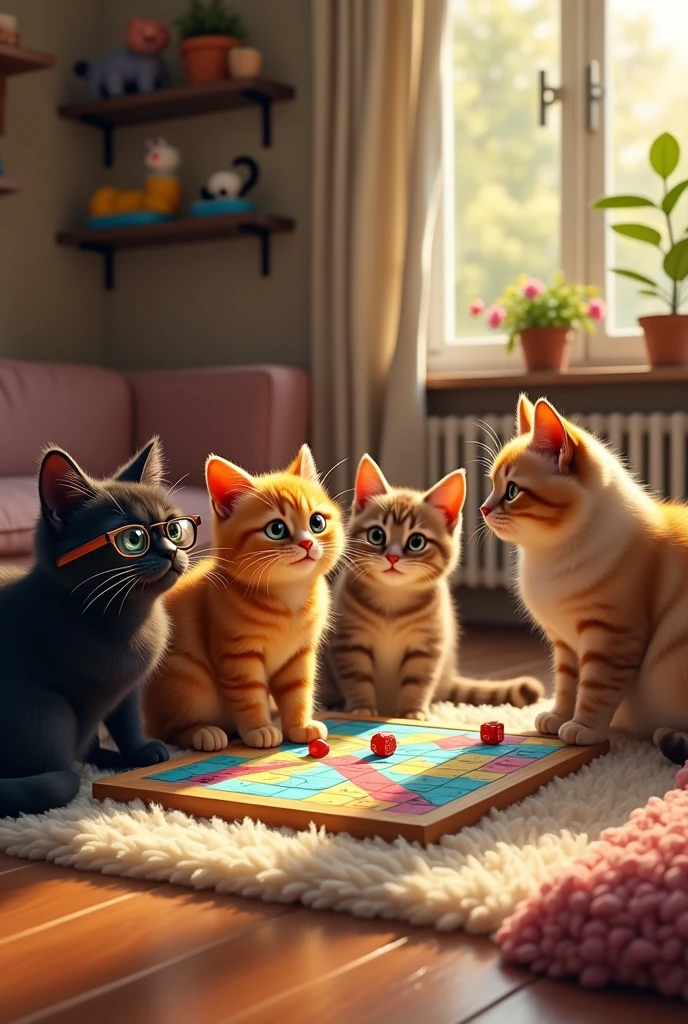 Humanization of cats, who play board games 