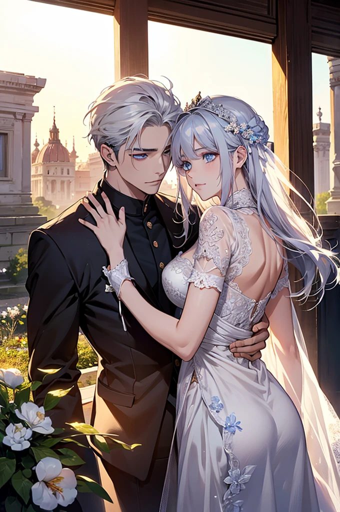 จักรพรรดิromeันคอนสแตนตินมหาราช((Black-haired man,blue eyes)). The great emperor and the beautiful woman named Serdika((White-haired woman,blue eyes)),Face details, High Definition Details, beloved by the จักรพรรดิromeันคอนสแตนตินมหาราช. Happy couple. The bond of eternal love. Mutual love. Pure Love. romantic, sunset, Only return, Realistic, fresh breeze of early summer.“romeของฉันคือเซอร์ดิกา” ด้วยความรัก.rome.งดงามและmelodic. Amazing. With admiration for Sofia, Bulgaria.epic. melodic.Amazing , View background. in the city. It's so beautiful.. high resolution. High quality. high resolution. digital art. It's so beautiful.. high resolution. High quality. high resolution. digital art.