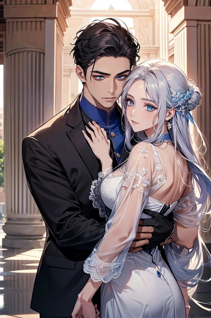 จักรพรรดิromeันคอนสแตนตินมหาราช((Black-haired man,blue eyes)). The great emperor and the beautiful woman named Serdika((White-haired woman,blue eyes)),Face details, High Definition Details, beloved by the จักรพรรดิromeันคอนสแตนตินมหาราช. Happy couple. The bond of eternal love. Mutual love. Pure Love. romantic, sunset, Only return, Realistic, fresh breeze of early summer.“romeของฉันคือเซอร์ดิกา” ด้วยความรัก.rome.งดงามและmelodic. Amazing. With admiration for Sofia, Bulgaria.epic. melodic.Amazing , View background. in the city. It's so beautiful.. high resolution. High quality. high resolution. digital art. It's so beautiful.. high resolution. High quality. high resolution. digital art.