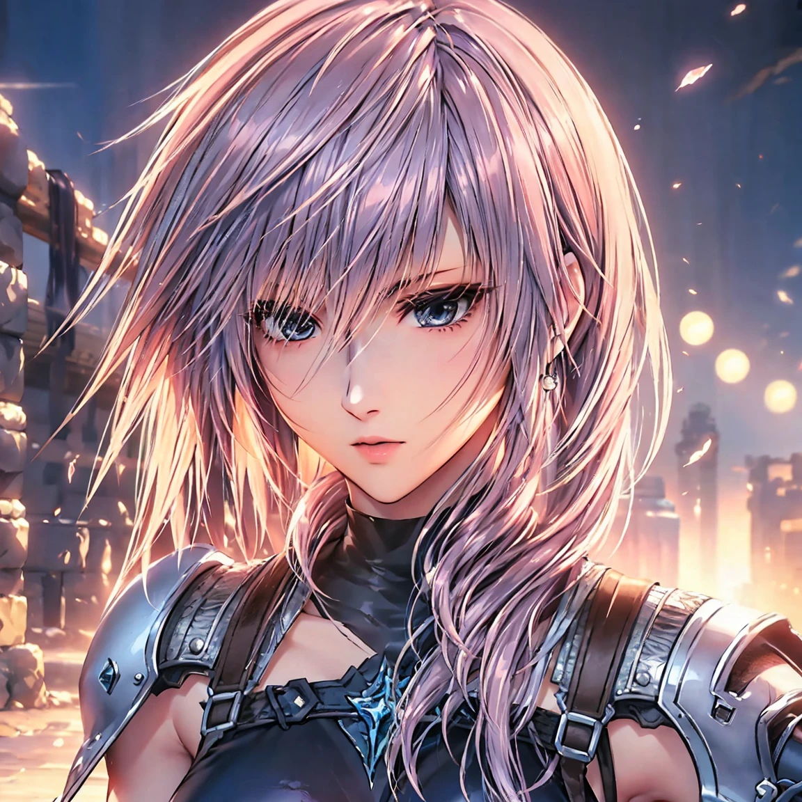 (masterpiece), (Highest quality), 8k resolution, Very detailed, Very detailedリエアート, Actual site, photograph, Photorealistic, (One person), Tifa, Final Fantasy, Tifaロックハート, Light of the sun, Cinematic, Cool pose, No makeup、light makeup、Concrete wall、Metal Pipe,Beautiful eyes in every detail、double eyelid,Shortcuts、Dark brown、,Slim figure、Gray background