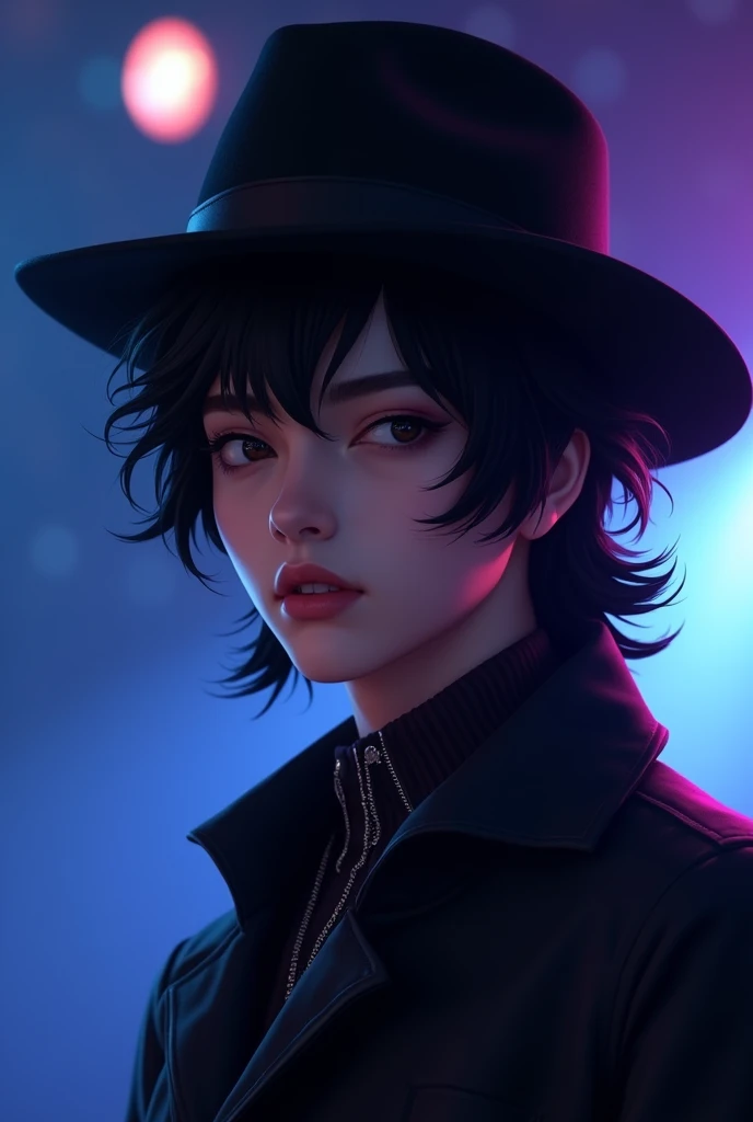 2d photo, black hair, hat, two block mulet hairstyle, male, quiet, idol