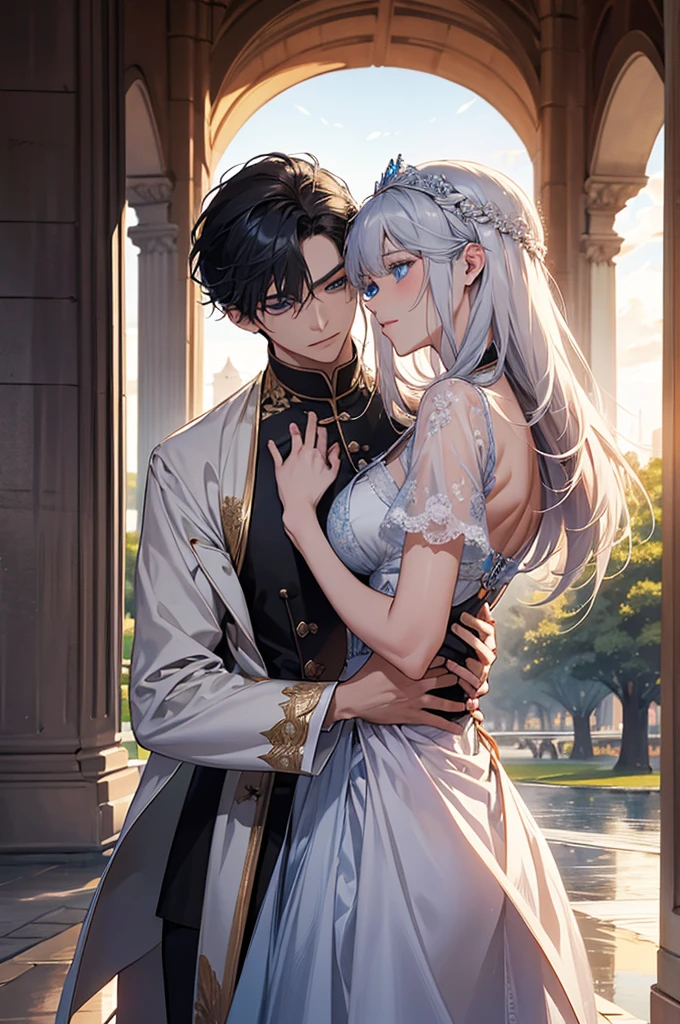 จักรพรรดิromeันคอนสแตนตินมหาราช((Black-haired man,blue eyes)). The great emperor and the beautiful woman named Serdika((White-haired woman,blue eyes)),Face details, High Definition Details, beloved by the จักรพรรดิromeันคอนสแตนตินมหาราช. Happy couple. The bond of eternal love. Mutual love. Pure Love. romantic, sunset, Only return, Realistic, fresh breeze of early summer.“romeของฉันคือเซอร์ดิกา” ด้วยความรัก.rome.งดงามและmelodic. Amazing. With admiration for Sofia, Bulgaria.epic. melodic.Amazing , View background. in the city. It's so beautiful.. high resolution. High quality. high resolution. digital art. It's so beautiful.. high resolution. High quality. high resolution. digital art.