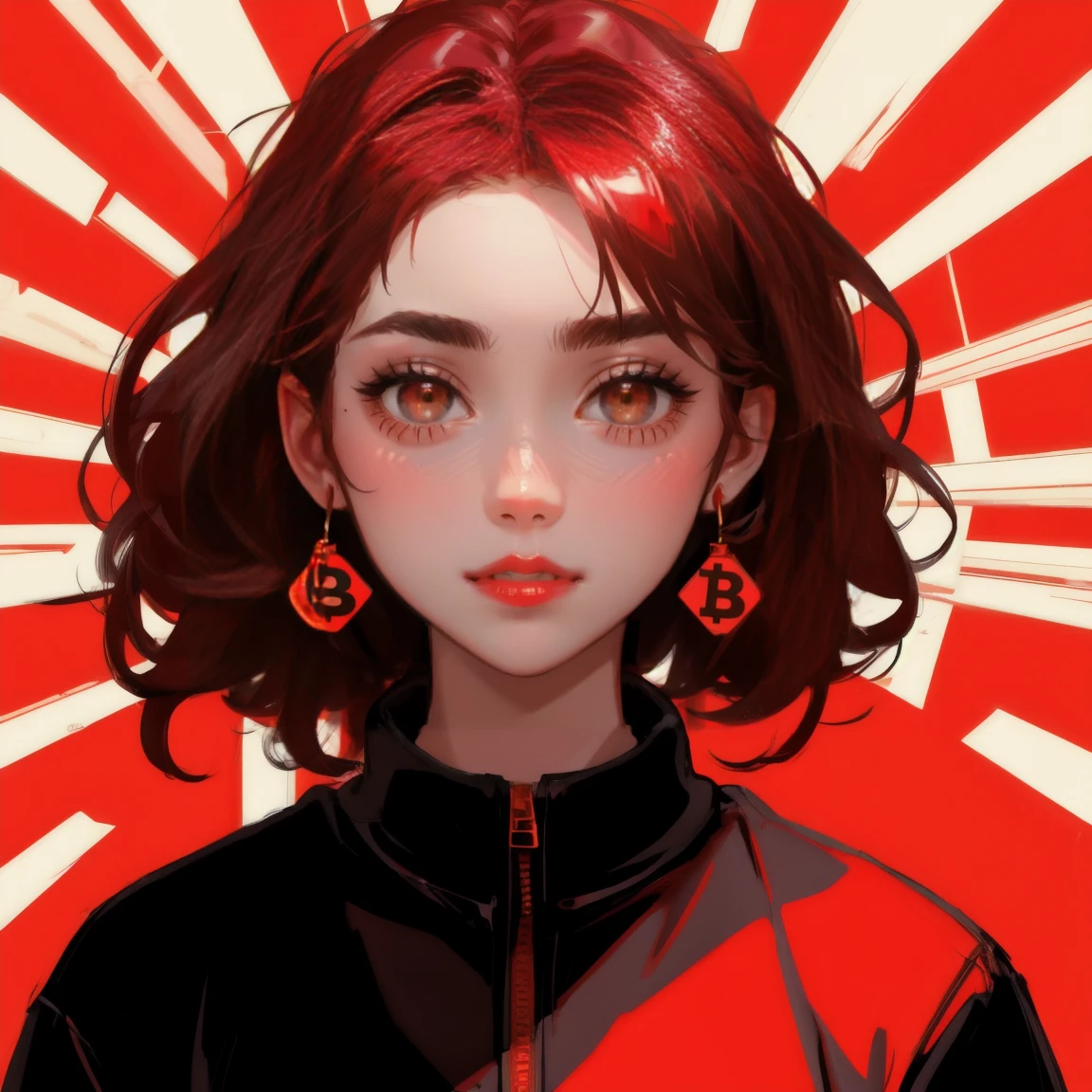 a girl with ape, a ape, panic and excited, red color theme,  bitcoin flammings