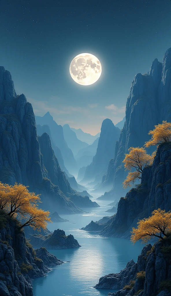 unmanned , Outdoor , night , dream ,( Dense teeth :1.4), Round Moon , Mountain , river , Golden branches , null , Gold decoration ,
( Minimalism :1.4), Chinese classical art , 黄龍がMountainを登る , Movie Posters , Minimalist Background ,。.3d, Beautiful screen ,
Highest quality , Perfect lighting , masterpiece , Official Art ,8k, Walpal file size is large , Huge file sizes , Very detailed , OC Renderer ,
Symmetrical shopping ,