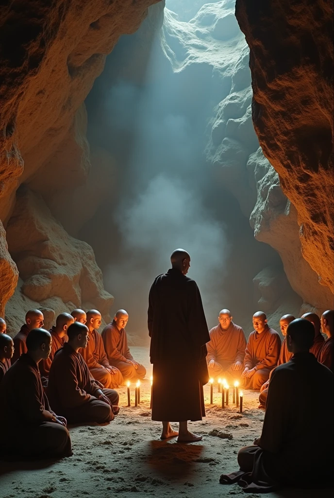 In 400 BC, in a certain kingdom, there was an old monk with white feet and a thin body, along with 20 other monks in a cave.