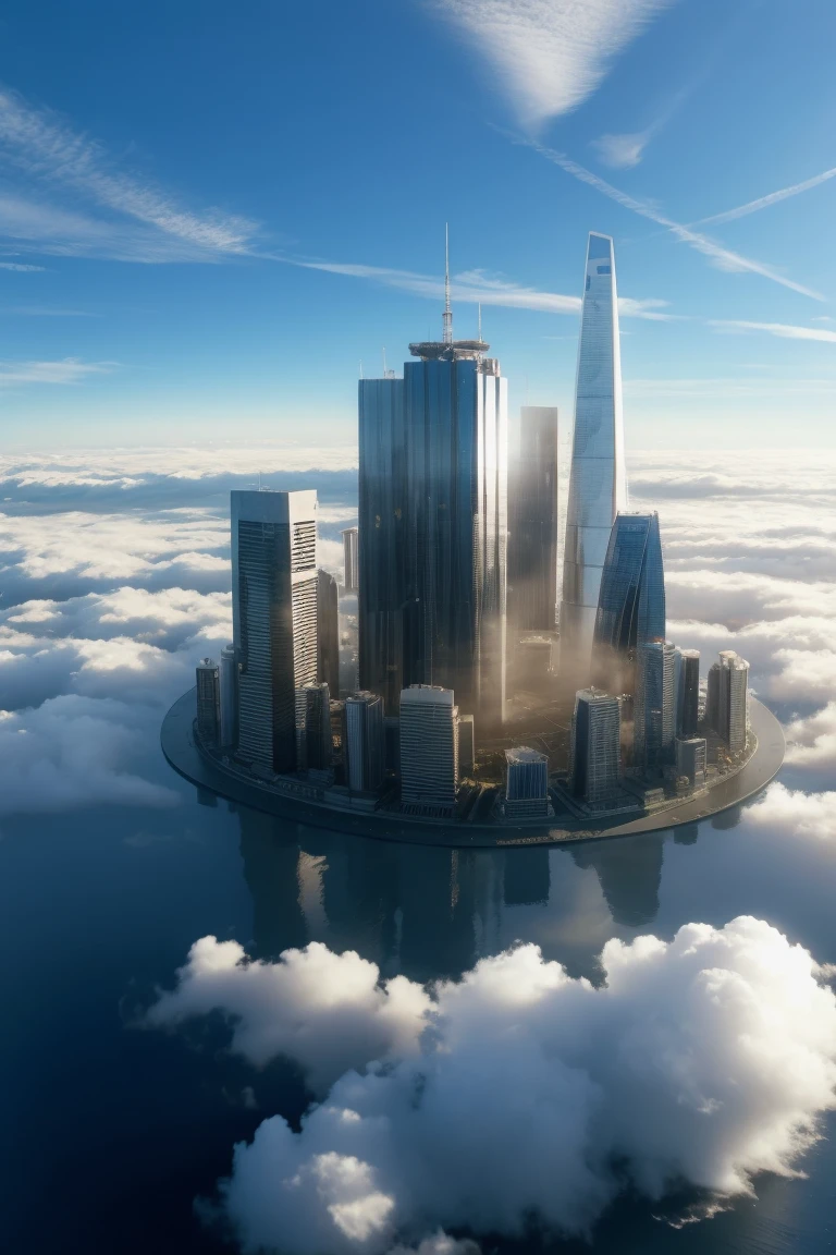 A city in the clouds seen from the ground