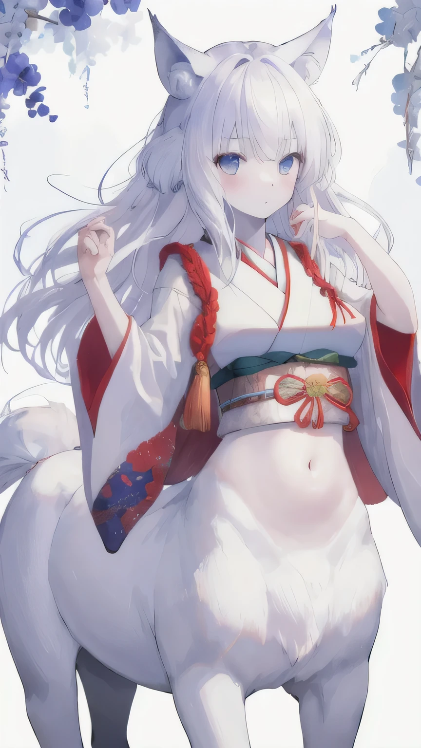 (best qualityer, work of art), 1 girl, centaur, he takes, Caucasian skin, Japanese  , exposing the abdomen,belly button t-shirt, beautiful girl perfect wolf photo, perfect wolf photo