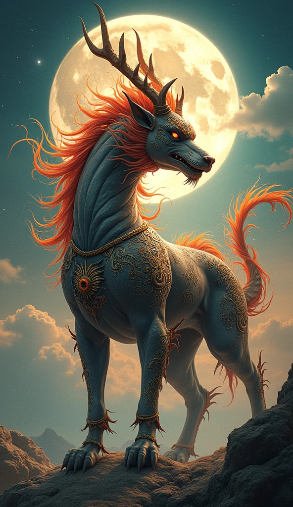 (Highest quality,4K,8k,High resolution,masterpiece:1.2),ultra-detailed,(Realistic,photoRealistic,photo-Realistic:1.37),Portraiture,landscape,Horror,anime,sf,photograph,Concept Artist,Punk Style,moonlight,Ancient paper texture,mecha style,detailed,Personification,Chinese style,seal script,Chinese character,Mythical creatures,Shanghai Jin,Sacred,qilin armor Portraiture,universe