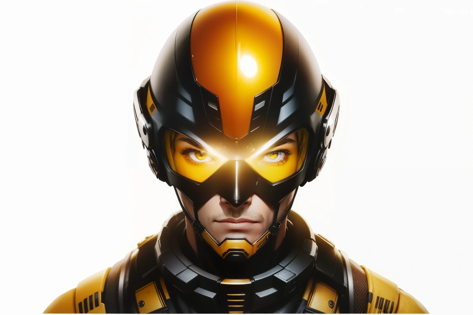 realistic male face, realistic male eyes, add a yellow glass mouth cover