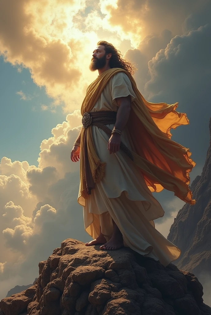 (Photorealism:1.2), Great Leader Moses, Meeting God at Mount Sinai, Enlarged upper body,
There's a glow on that face., face enlargement.