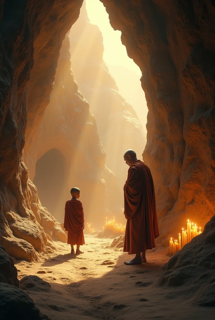 In 400 BC, in a certain kingdom, a 7-year-old novice monk lived with an old monk with white feet and a skinny body, along with 20 other monks in a cave.