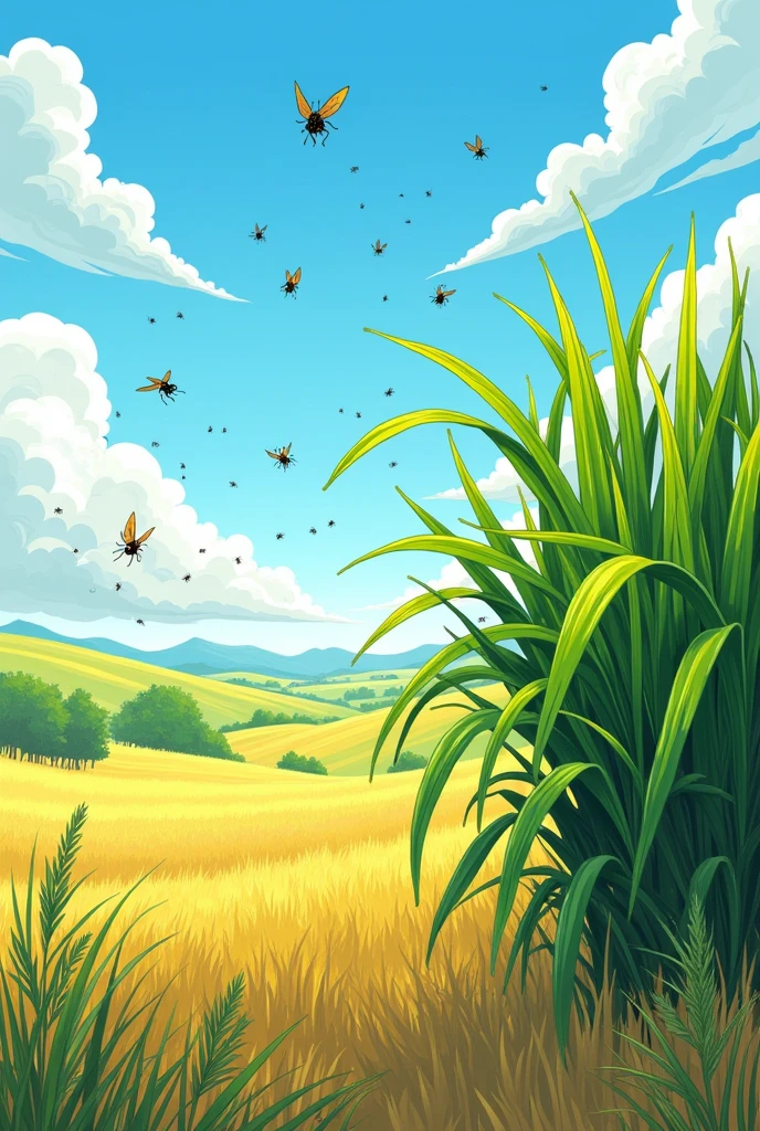 Image of sugar cane being attacked by insects, Hand drawn style