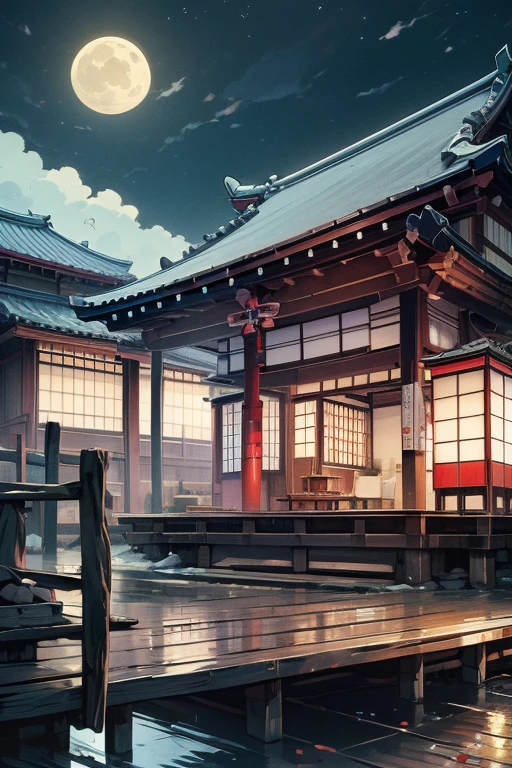 autumn、moon見、night、moon、Japanese style、Fantasy、((masterpiece)),Realistic,4K,Very detailed、landscape