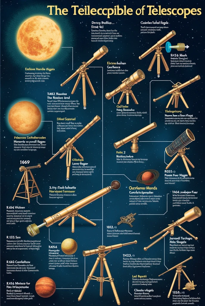 Timeline with dates and images of the first telescopes.