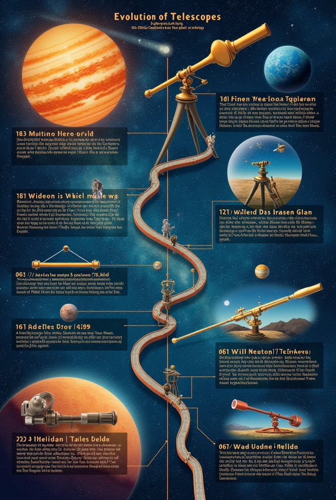 Timeline with dates and images of the first telescopes.