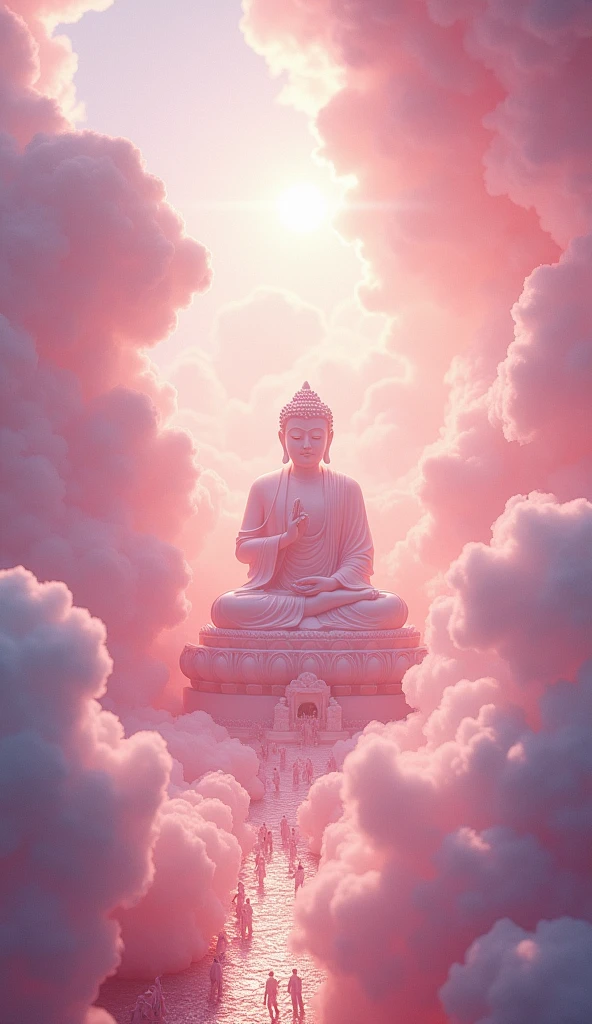 ((Tabletop))，(最high quality))，Chinese style，In the sky, The clouds form a giant transparent and shining white jade Maitreya Buddha statue，Thick Clouds，And the sun was shining bright，Pilgrims&#39; Path，Ultra-realistic，Ultra-photorealism，pink，8k，High resolution，high quality，Masterpieces，Ultra-fine，（（（OC Renderer）））